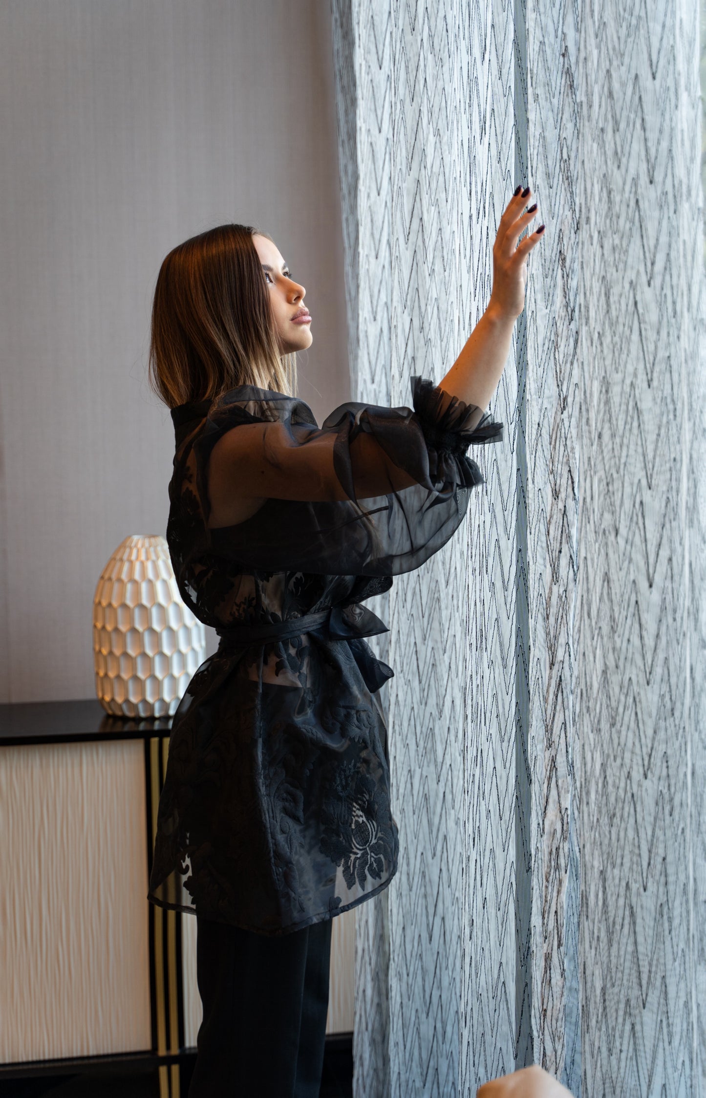 Silken Whisper Embroidered Organza Tunic